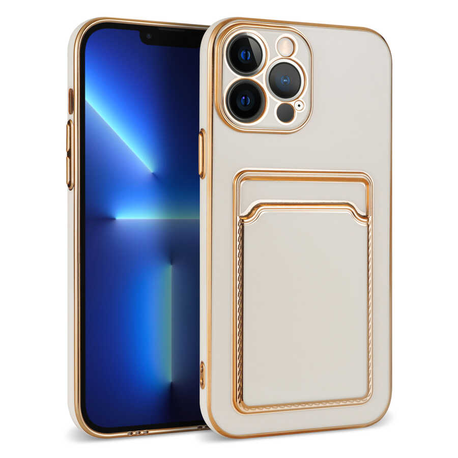 Apple iPhone 13 Pro Kılıf Zore Bark Kartlıklı Kapak Beyaz