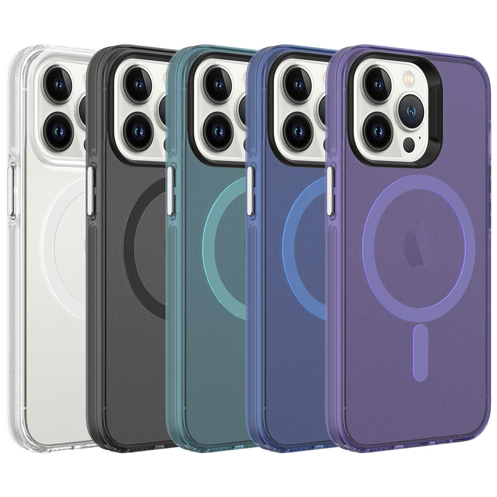 Apple iPhone 13 Pro Kılıf Zore M-safe Şarj Özellikli Buzlu Transparan C-Pro Sert Kapak Siyah