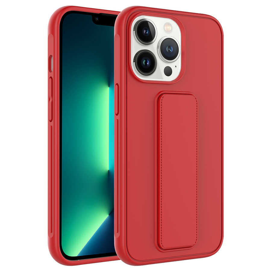 Apple iPhone 13 Pro Kılıf Zore Qstand Kapak Kırmızı