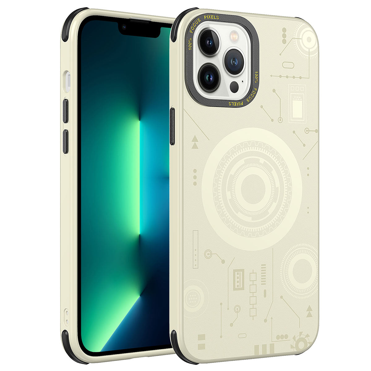 Apple iPhone 13 Pro Kılıf Zore Wireless Şarj Özellikli Desenli Hot Kapak Gold