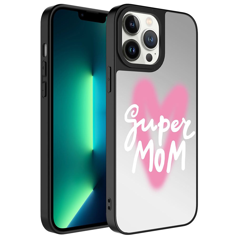 Apple iPhone 13 Pro Max Kılıf Aynalı Desenli Kamera Korumalı Parlak Zore Mirror Kapak Süper Anne