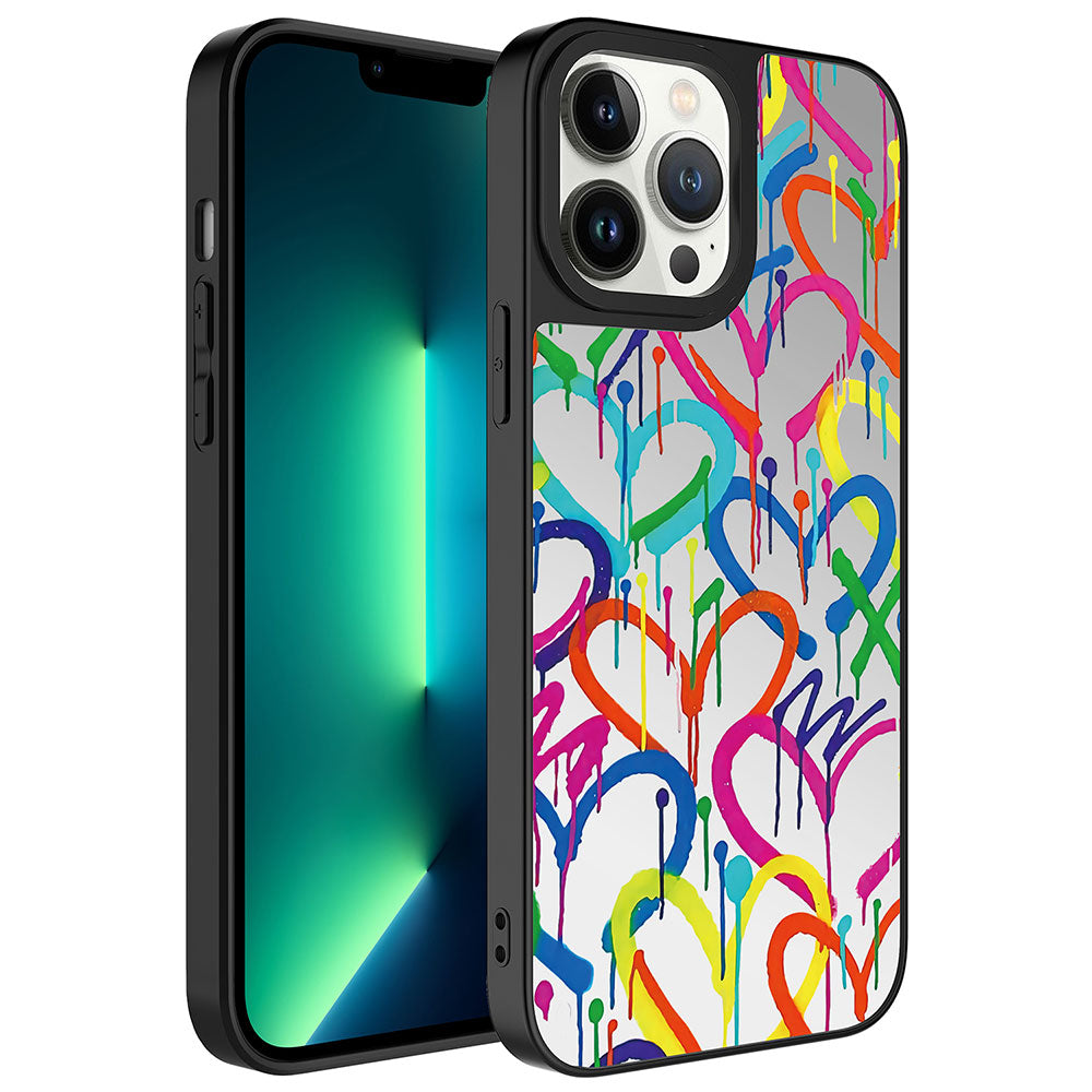 Apple iPhone 13 Pro Max Kılıf Aynalı Desenli Kamera Korumalı Parlak Zore Mirror Kapak Kalp