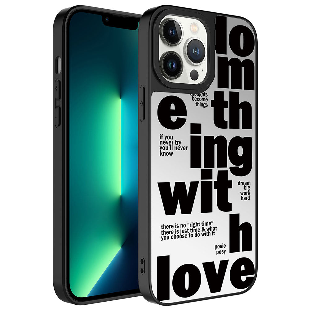 Apple iPhone 13 Pro Max Kılıf Aynalı Desenli Kamera Korumalı Parlak Zore Mirror Kapak Love