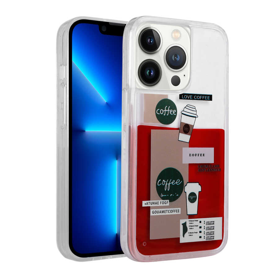 Apple iPhone 13 Pro Max Kılıf Desenli Sıvılı Zore Drink Silikon Kapak NO1
