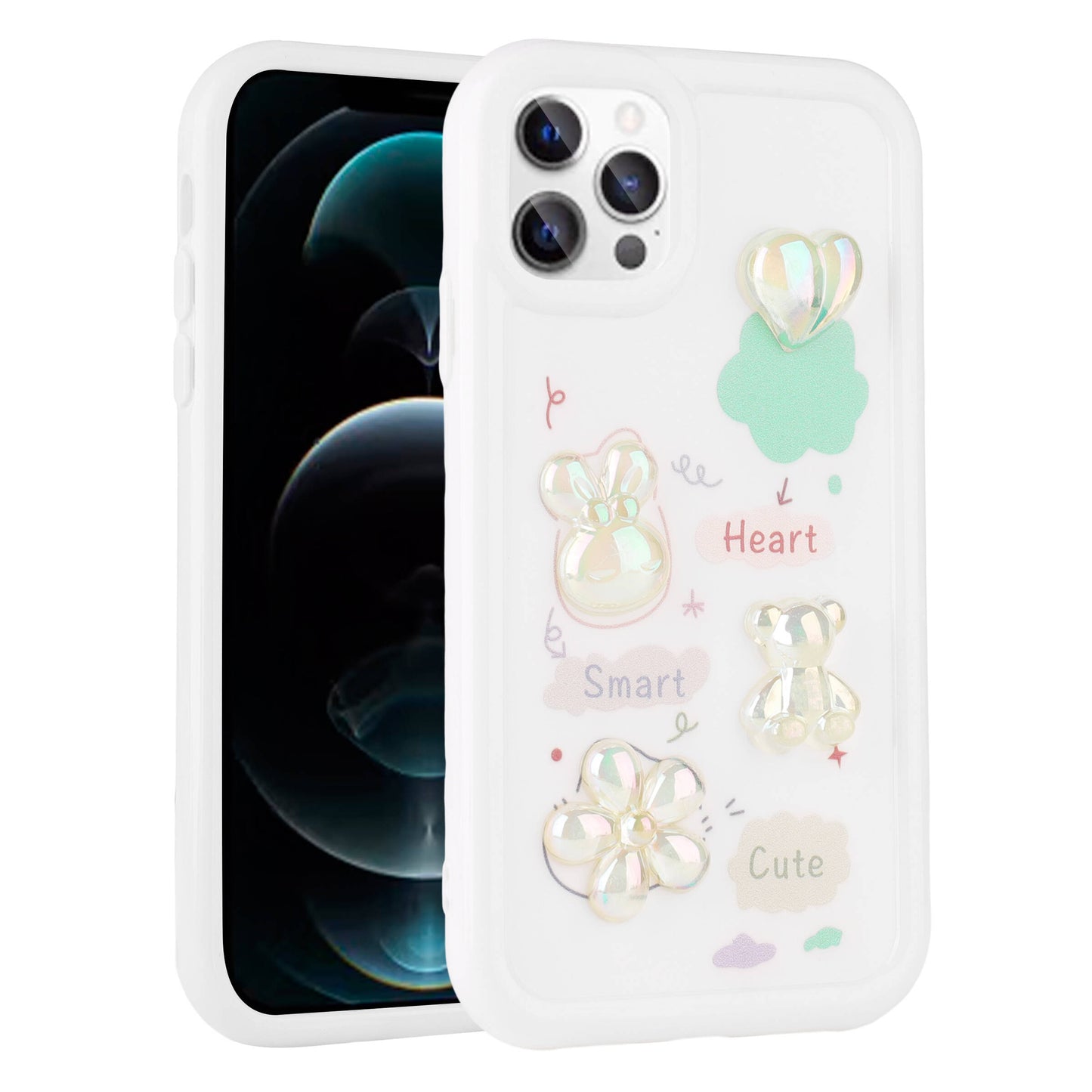 Apple iPhone 13 Pro Max Kılıf Kabartma Figürlü Parlak Zore Toys Silikon Kapak Beyaz