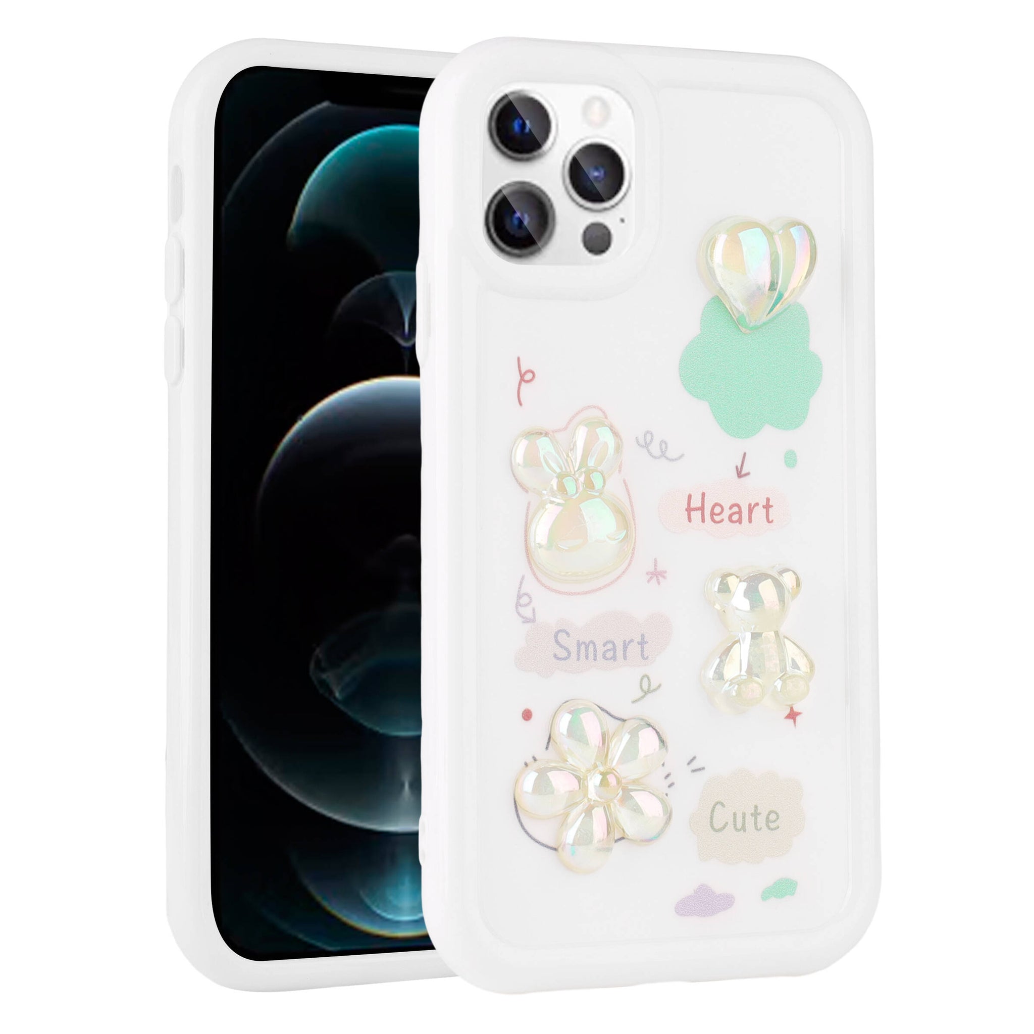 Apple iPhone 13 Pro Max Kılıf Kabartma Figürlü Parlak Zore Toys Silikon Kapak Beyaz