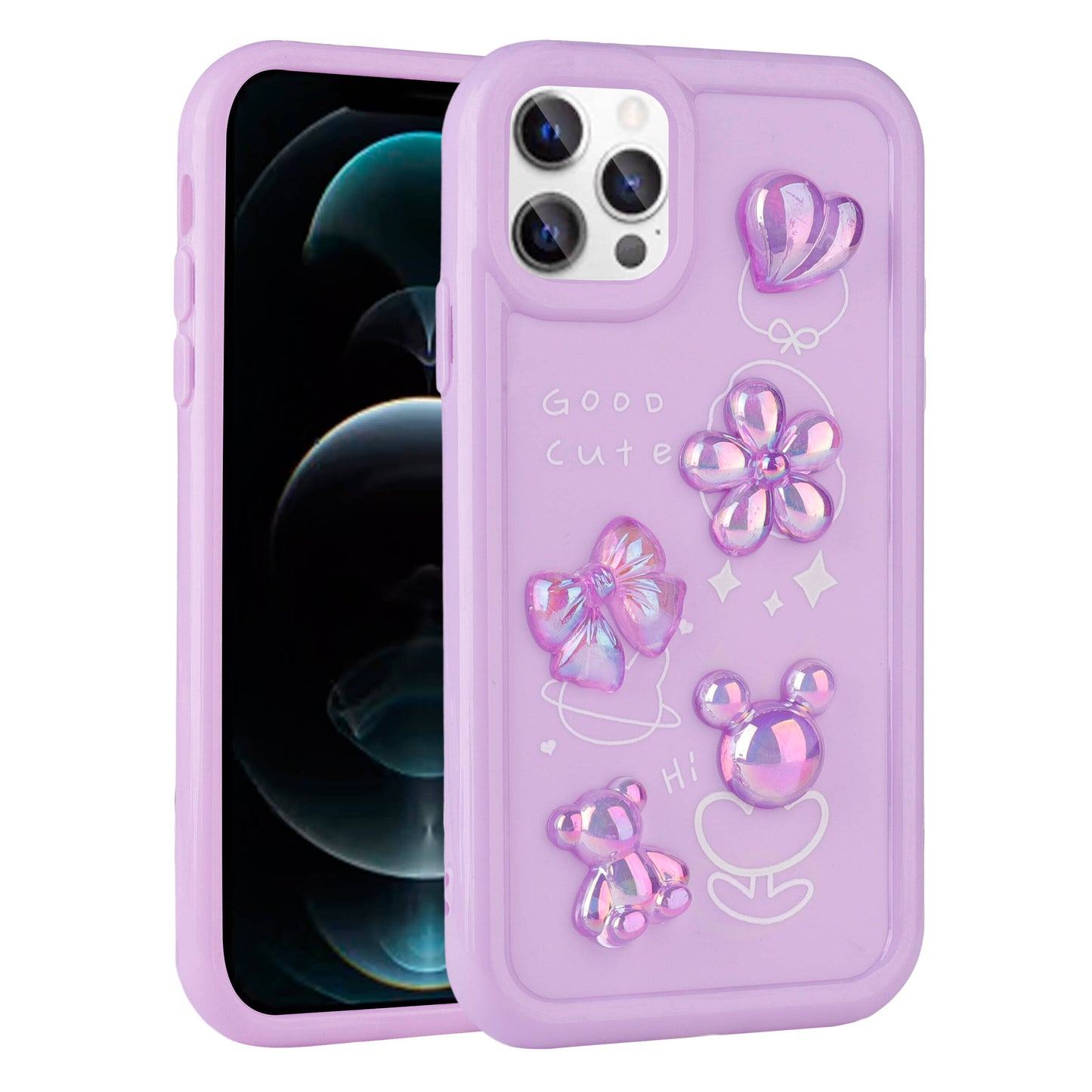 Apple iPhone 13 Pro Max Kılıf Kabartma Figürlü Parlak Zore Toys Silikon Kapak Beyaz