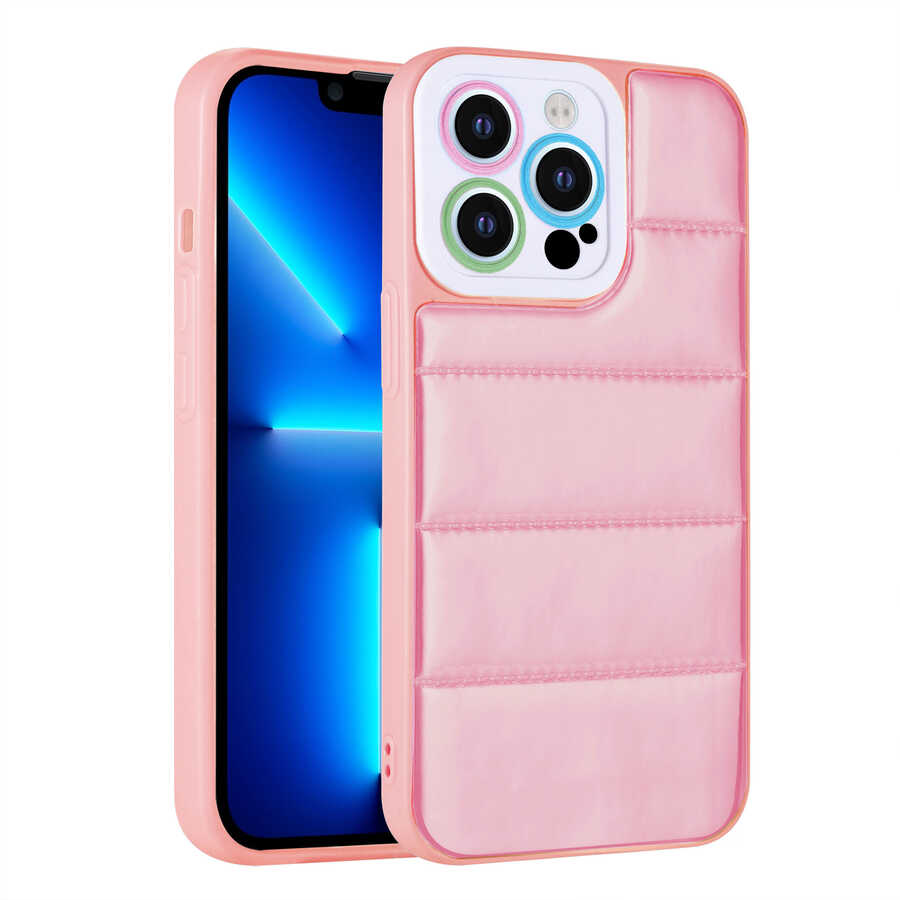 Apple iPhone 13 Pro Max Kılıf Kamera Korumalı Airbagli Renkli Zore Seksek Kapak Pembe