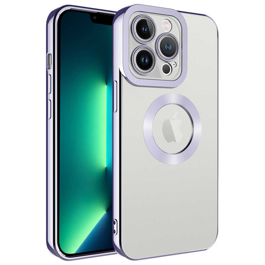 Apple iPhone 13 Pro Max Kılıf Kamera Korumalı Logo Gösteren Zore Omega Kapak Lila