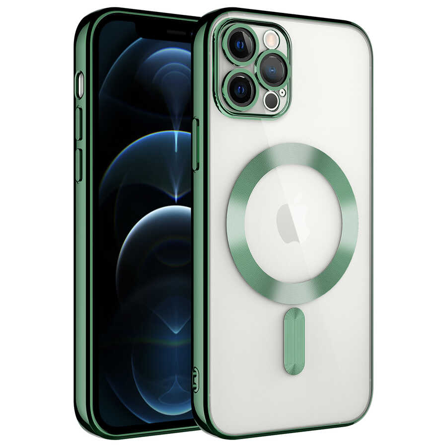 Apple iPhone 13 Pro Max Kılıf Kamera Korumalı M-safe Wireless Şarj Özellikli Zore Demre Kapak Koyu Yeşil