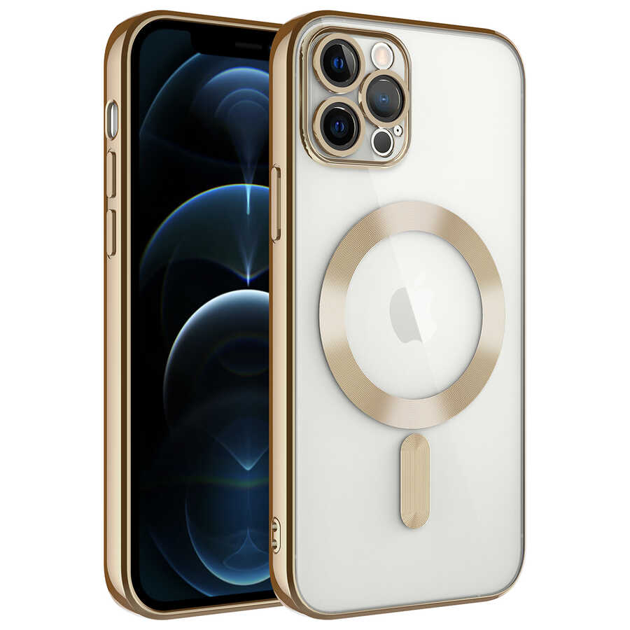 Apple iPhone 13 Pro Max Kılıf Kamera Korumalı M-safe Wireless Şarj Özellikli Zore Demre Kapak Gold