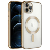 Apple iPhone 13 Pro Max Kılıf Kamera Korumalı M-safe Wireless Şarj Özellikli Zore Demre Kapak Gold