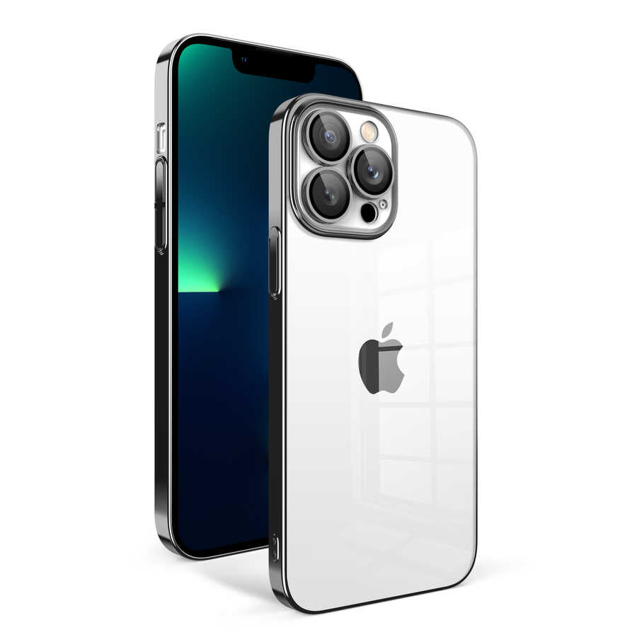 Apple iPhone 13 Pro Max Kılıf Kamera Korumalı Renkli Çerçeveli Zore Garaj Kapak Mavi Açık