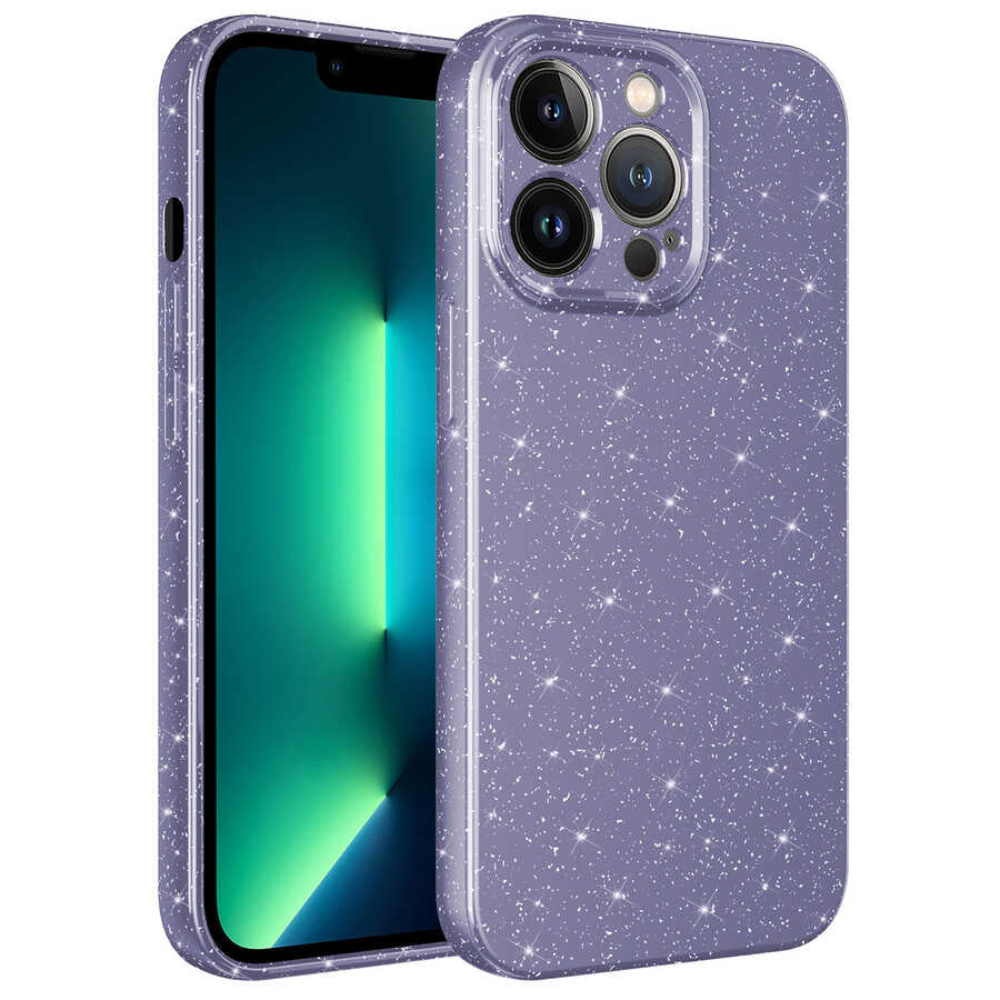 Apple iPhone 13 Pro Max Kılıf Kamera Korumalı Simli Lüks Zore Koton Kapak Mor