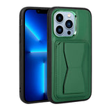 Apple iPhone 13 Pro Max Kılıf Kartlıklı Standlı Pu Deri Zore Memo Kapak Koyu Yeşil