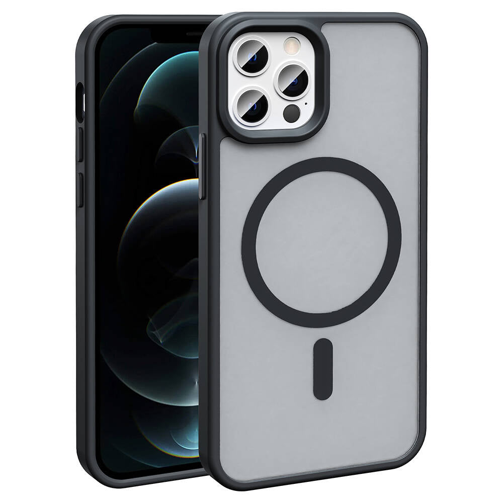 Apple iPhone 13 Pro Max Kılıf M-safe Şarj Özellikli Mat Arka Yüzey Zore Sio Kapak Siyah