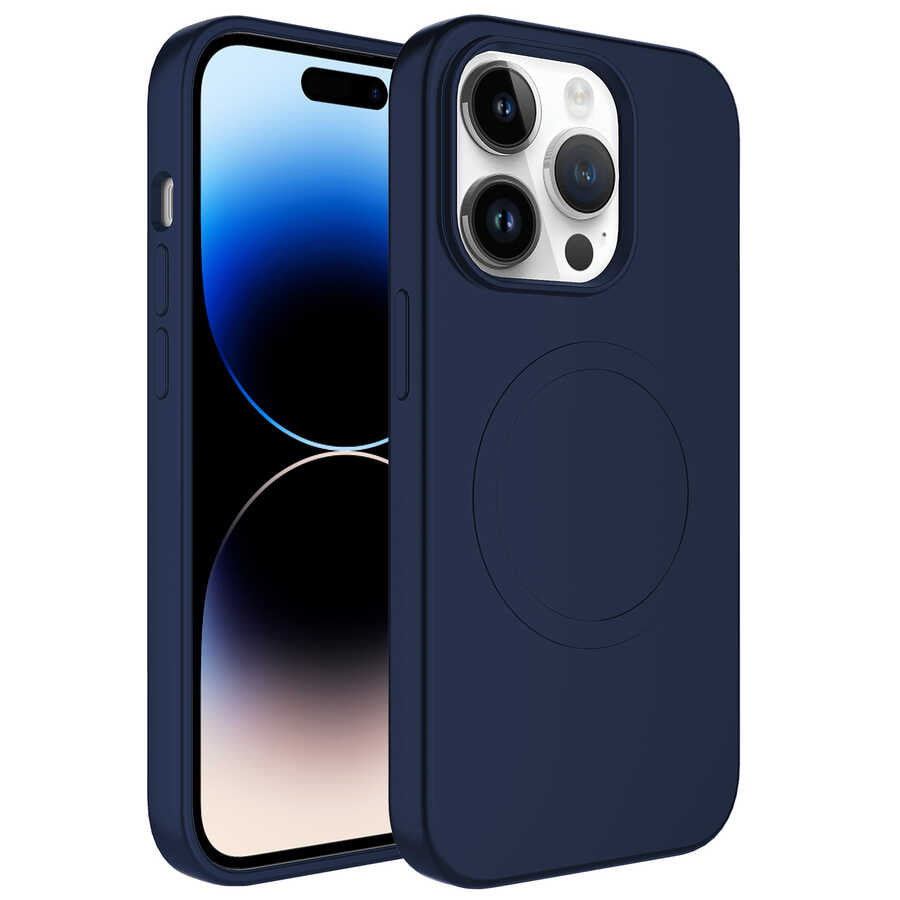 Apple iPhone 13 Pro Max Kılıf M-safe Wireless Şarj Özellikli Pastel Renk Silikon Zore Plas Kapak Lacivert