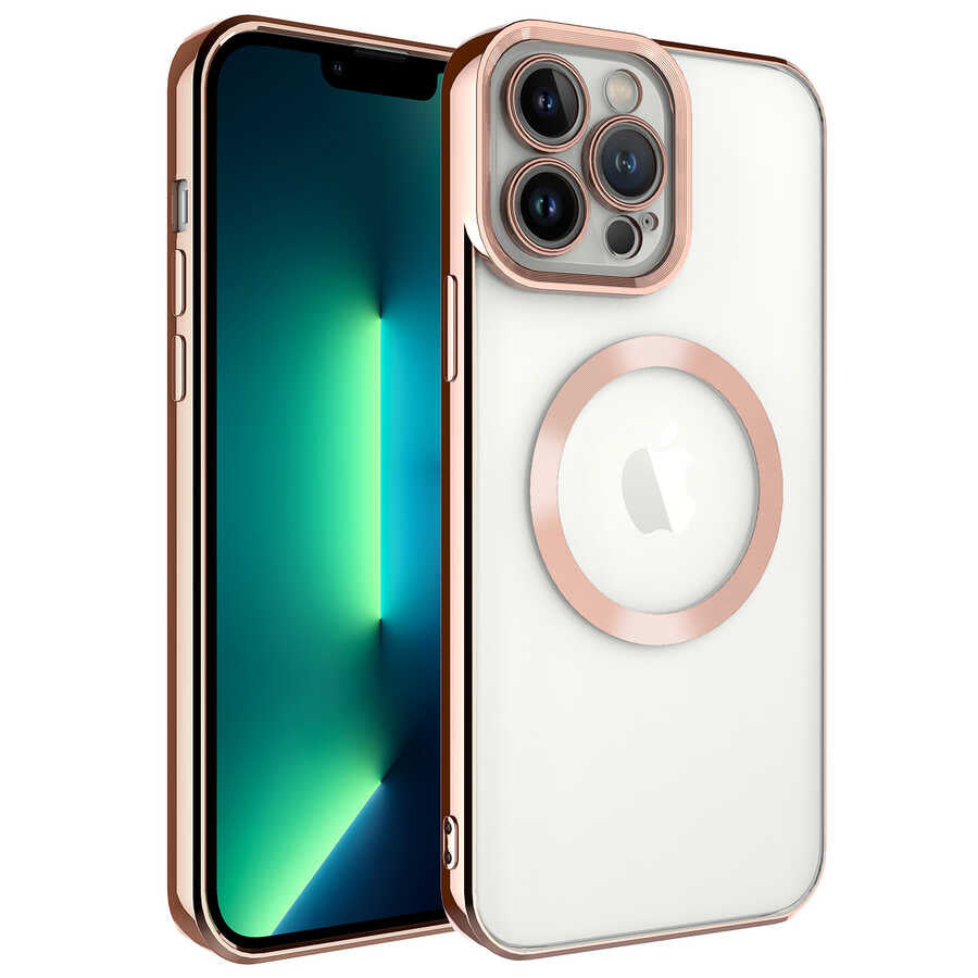 Apple iPhone 13 Pro Max Kılıf M-safe Wireless Şarj Özellikli Zore Setro Silikon Gümüş