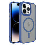 Apple iPhone 13 Pro Max Kılıf Mat Arka Yüzey Wireless Şarj Özellikli Zore Flet M-safe Kapak Mavi