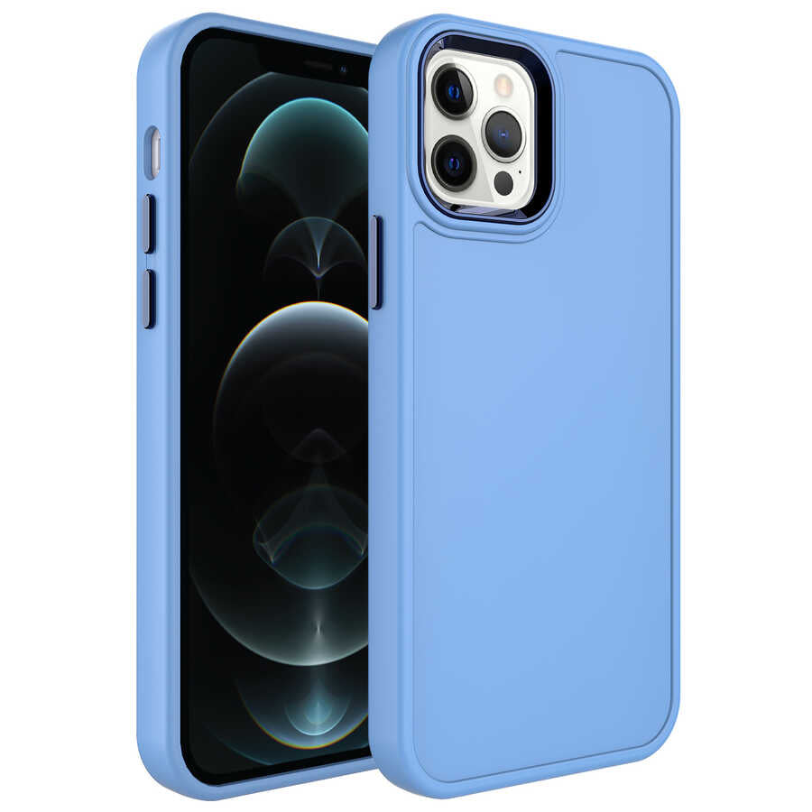 Apple iPhone 13 Pro Max Kılıf Metal Çerçeve ve Buton Tasarımlı Sert Zore Botox Kapak Lila