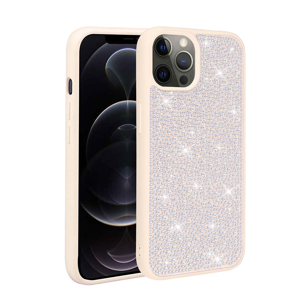 Apple iPhone 13 Pro Max Kılıf Parlak Taşlı Tasarım Zore Ston Kapak Beyaz