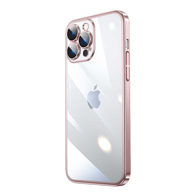 Apple iPhone 13 Pro Max Kılıf Sert PC Renkli Çerçeveli Zore Riksos Kapak Rose Gold