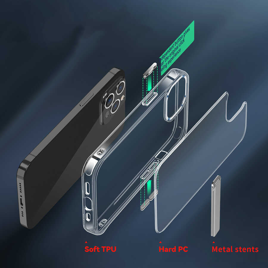 Apple iPhone 13 Pro Max Kılıf Standlı Şeffaf Silikon Zore L-Stand Kapak Renksiz