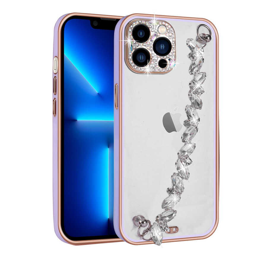 Apple iPhone 13 Pro Max Kılıf Taş Süslemeli Kamera Korumalı El Tutamaçlı Zore Blazer Kapak Lila