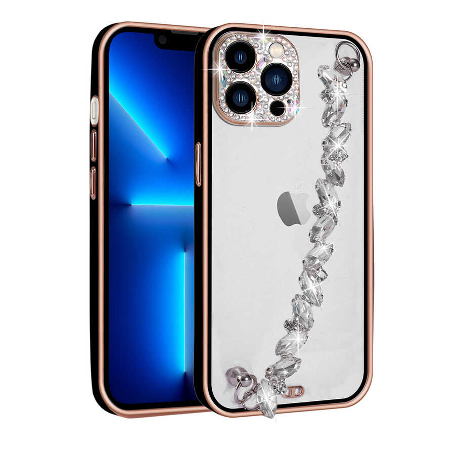 Apple iPhone 13 Pro Max Kılıf Taş Süslemeli Kamera Korumalı El Tutamaçlı Zore Blazer Kapak Siyah