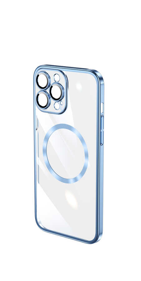 Apple iPhone 13 Pro Max Kılıf Wireless Şarj Özellikli Sert PC Zore Riksos M-safe Kapak Mavi