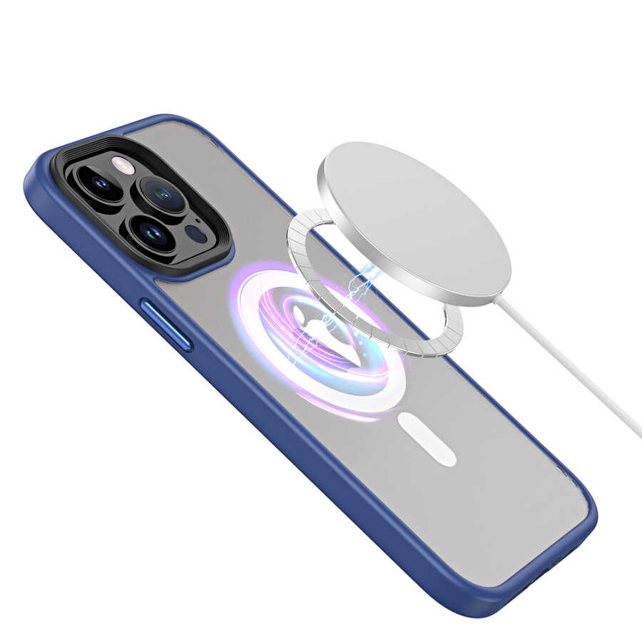 Apple iPhone 13 Pro Max Kılıf Wireless Şarj Özellikli Zore Hibrit M-safe Kapak Renksiz