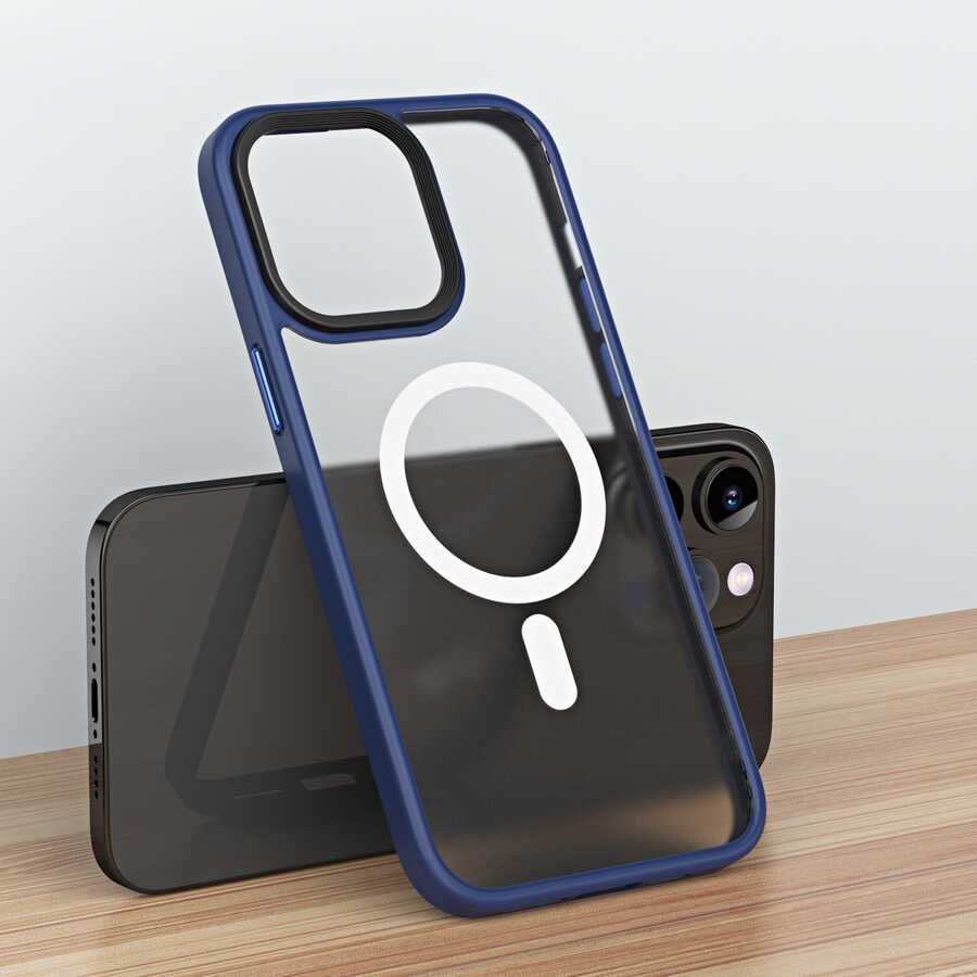 Apple iPhone 13 Pro Max Kılıf Wireless Şarj Özellikli Zore Hibrit M-safe Kapak Renksiz