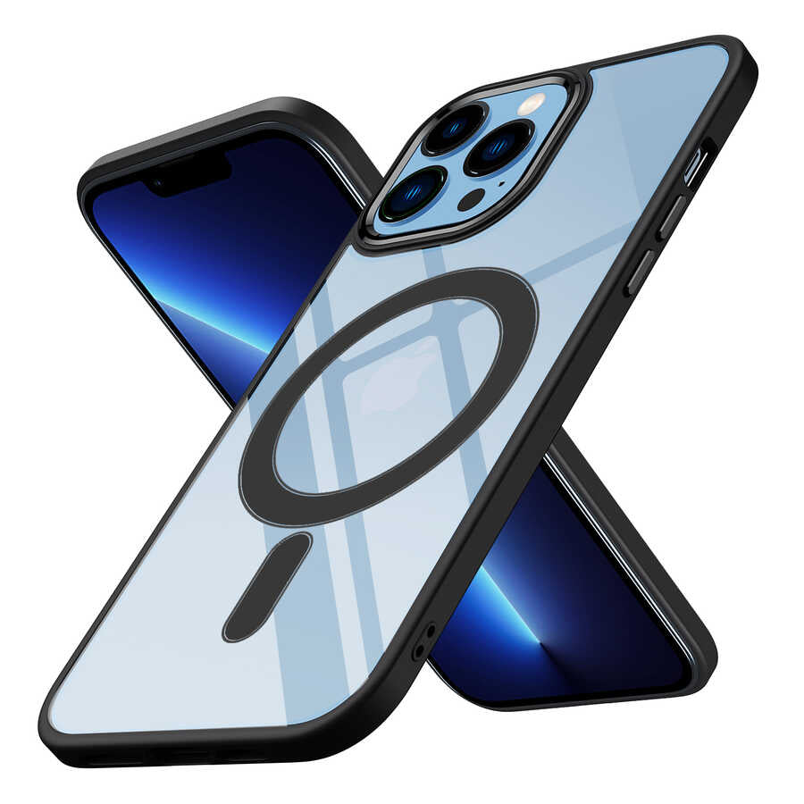Apple iPhone 13 Pro Max Kılıf Wireless Şarj Özellikli Zore Krom M-safe Silikon Kapak Pembe Açık