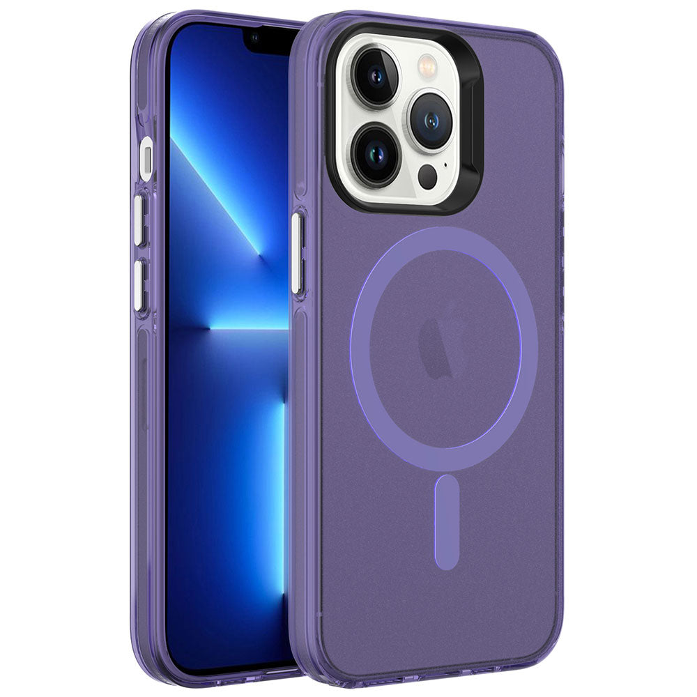 Apple iPhone 13 Pro Max Kılıf Zore M-safe Şarj Özellikli Buzlu Transparan C-Pro Sert Kapak Derin Mor