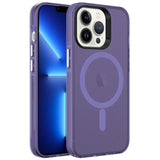 Apple iPhone 13 Pro Max Kılıf Zore M-safe Şarj Özellikli Buzlu Transparan C-Pro Sert Kapak Derin Mor