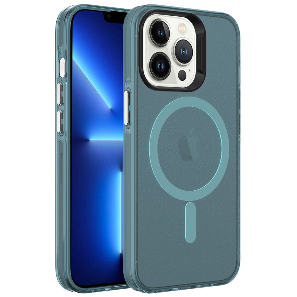 Apple iPhone 13 Pro Max Kılıf Zore M-safe Şarj Özellikli Buzlu Transparan C-Pro Sert Kapak Yeşil