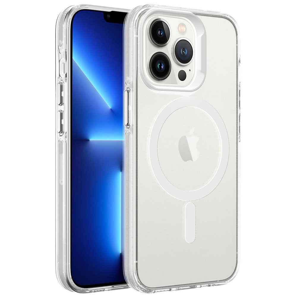 Apple iPhone 13 Pro Max Kılıf Zore M-safe Şarj Özellikli Buzlu Transparan C-Pro Sert Kapak Renksiz