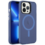 Apple iPhone 13 Pro Max Kılıf Zore M-safe Şarj Özellikli Buzlu Transparan C-Pro Sert Kapak Lacivert