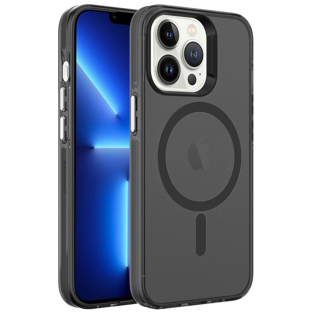 Apple iPhone 13 Pro Max Kılıf Zore M-safe Şarj Özellikli Buzlu Transparan C-Pro Sert Kapak Lacivert