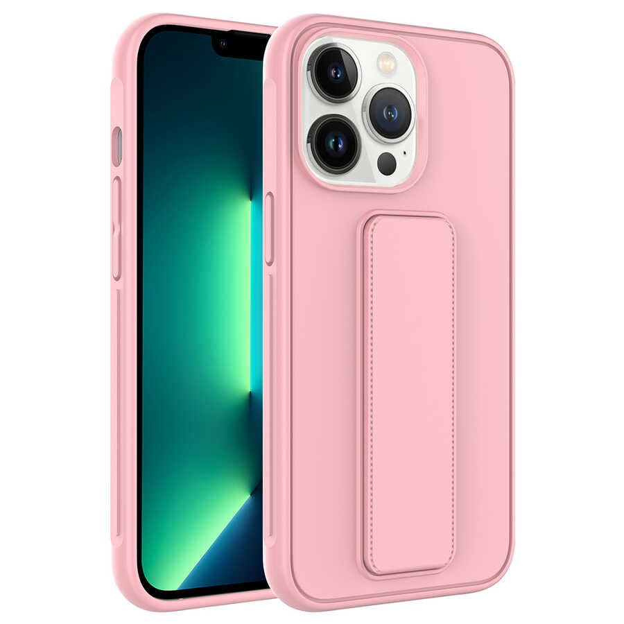 Apple iPhone 13 Pro Max Kılıf Zore Qstand Kapak Pembe