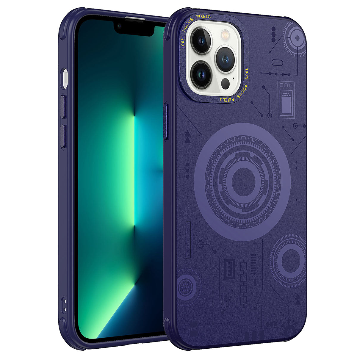 Apple iPhone 13 Pro Max Kılıf Zore Wireless Şarj Özellikli Desenli Hot Kapak Derin Mor