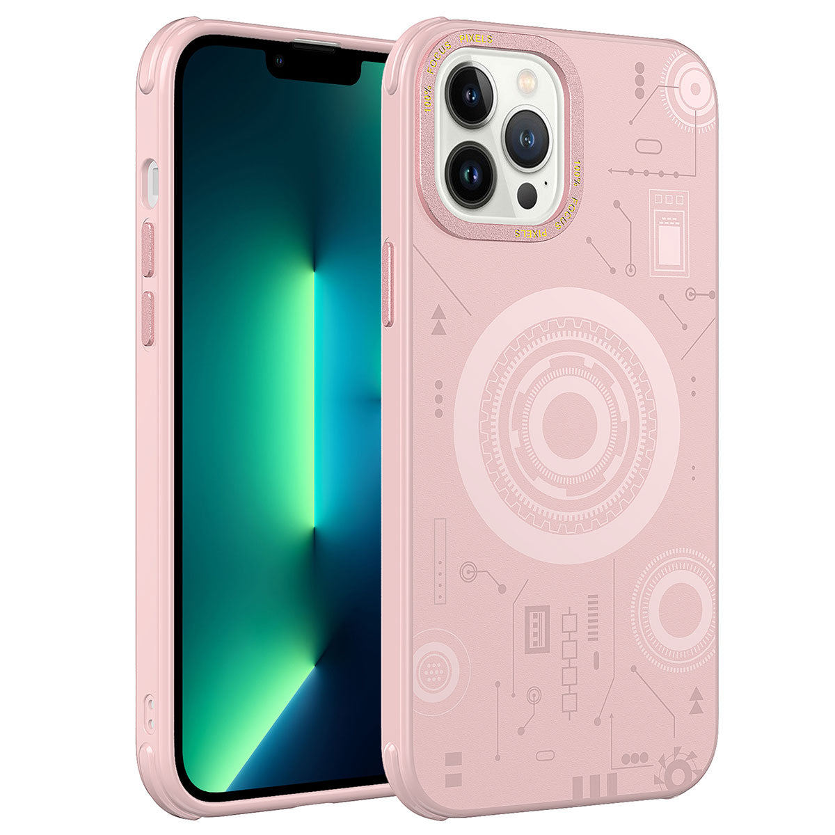 Apple iPhone 13 Pro Max Kılıf Zore Wireless Şarj Özellikli Desenli Hot Kapak Rose Gold