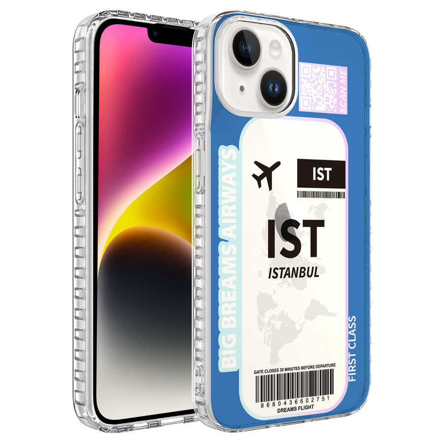 Apple iPhone 14 Kılıf Airbag Kenarlı Renkli Desenli Silikon Zore Elegans Kapak NO4