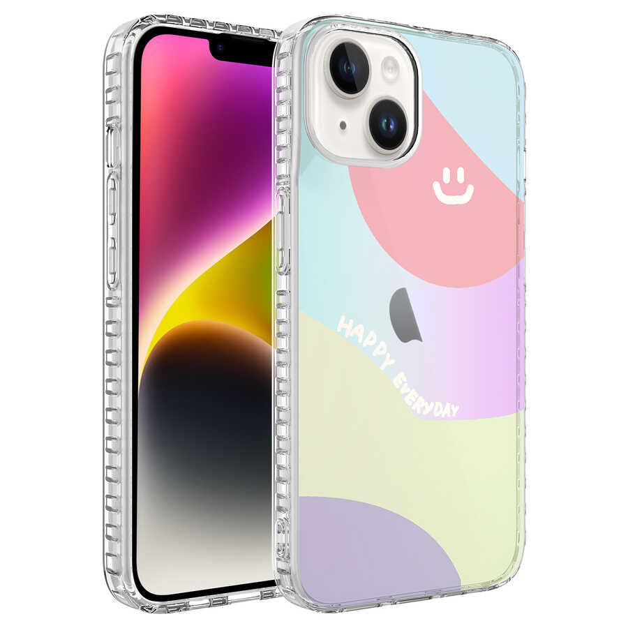 Apple iPhone 14 Kılıf Airbag Kenarlı Renkli Desenli Silikon Zore Elegans Kapak NO7