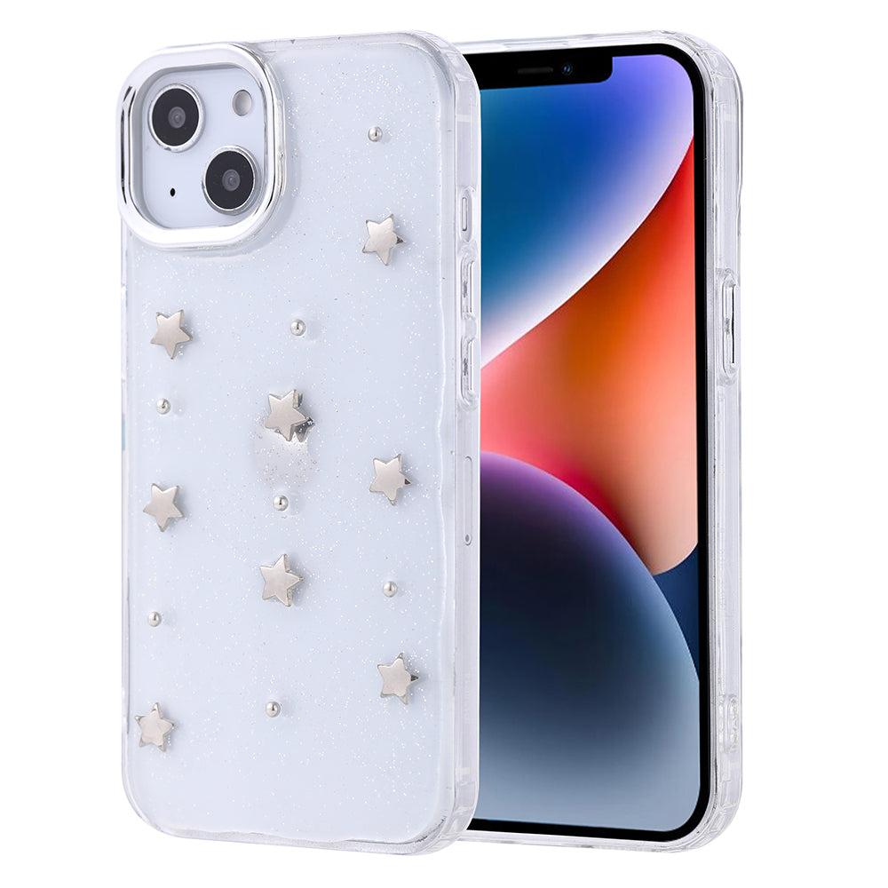 Apple iPhone 14 Kılıf Airbag Tasarımlı Simli Şeffaf Zore Kutup Kapak Yıldız
