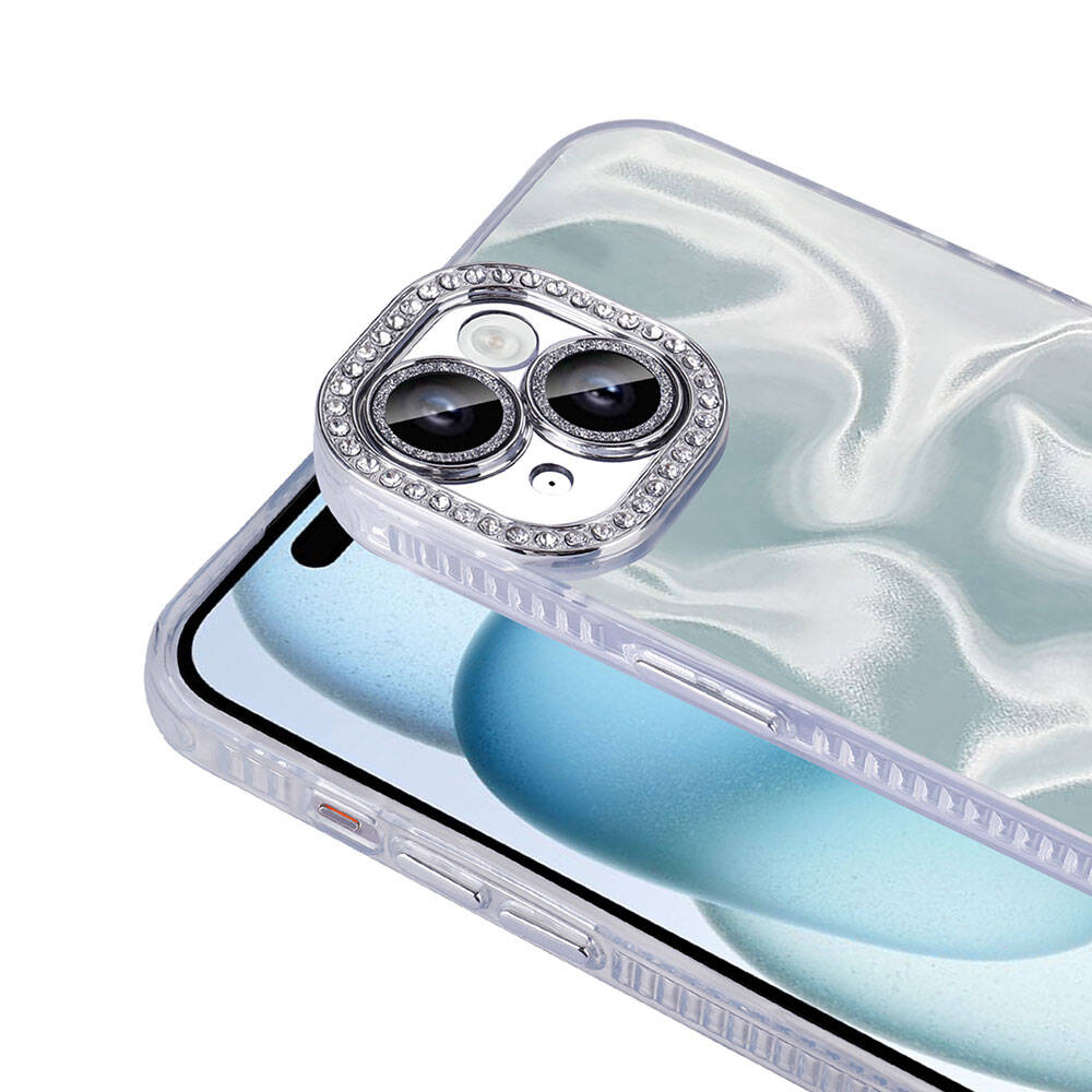 Apple iPhone 14 Kılıf Airbagli Parlak Taş Detay Tasarımlı Zore Esila Kapak Pembe