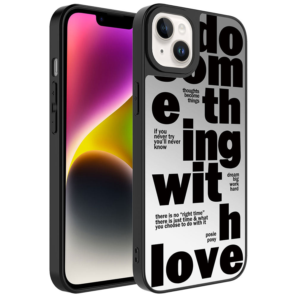 Apple iPhone 14 Kılıf Aynalı Desenli Kamera Korumalı Parlak Zore Mirror Kapak Love