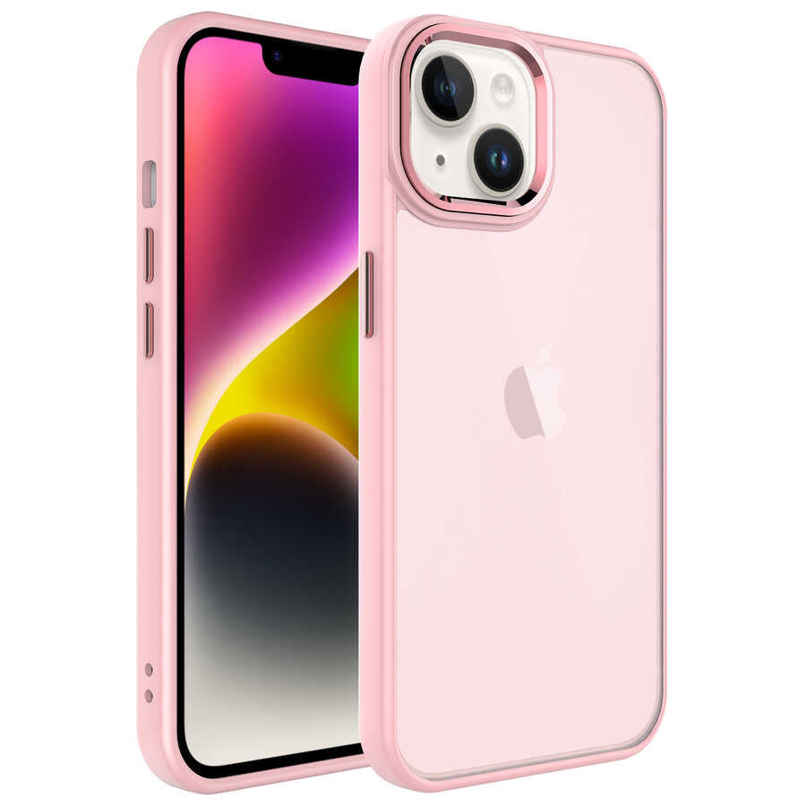 Apple iPhone 14 Kılıf Buzlu Sert PC Zore May Kapak Pembe Açık