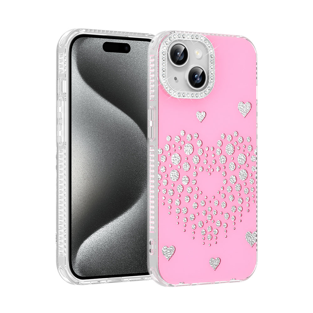 Apple iPhone 14 Kılıf Damla Taşlı Zore Rivas Sert PC Kapak Pembe