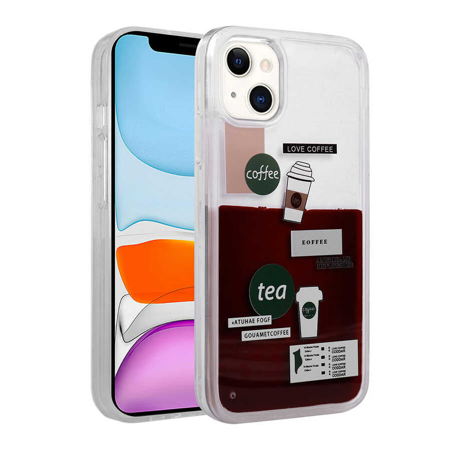 Apple iPhone 14 Kılıf Desenli Sıvılı Zore Drink Silikon Kapak NO2